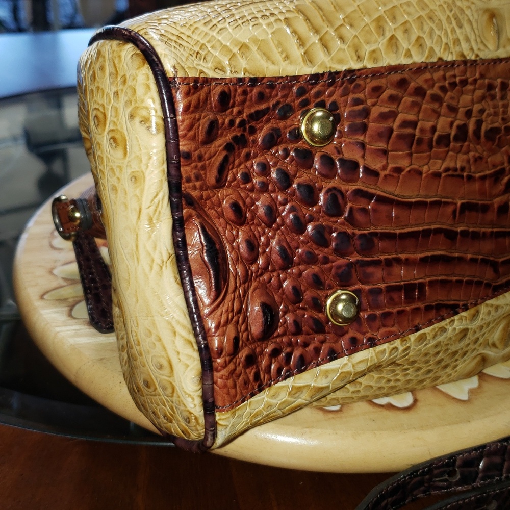 ๐๐ค๐ TRI-COLOR BRAHMIN LISA PRALINE SATCHEL SHOULDER CROC EMBOSSED LEATHER BAG - Picture 12 of 16